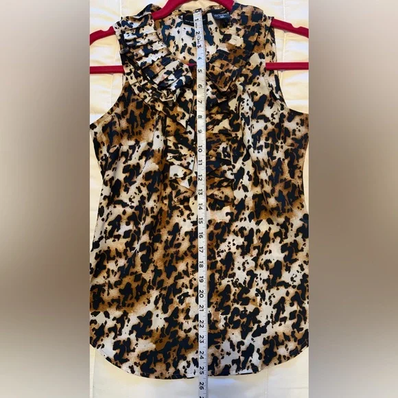 New York & Company Sleeveless Ruffle Leopard-Print Blouse - Tan & Black - Picture 9 of 9
